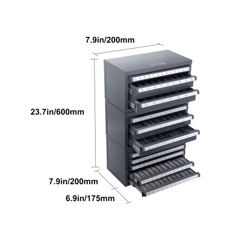 VEVOR 3 Pieces Three-Drawer Drill Bit Dispenser Cabinet, for 1/16" to 1/2" & Letter Sizes A to Z, Five-Drawer Drill Bit Organizer for Wire Gauge #1