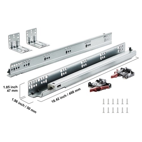VEVOR 6 Pairs of 18 Inch Drawer Bottom Side Mount Rails, Full Ball Bearing Extension Steel Track, Soft-Close Guide Glides Cabinet Kitchen Runners
