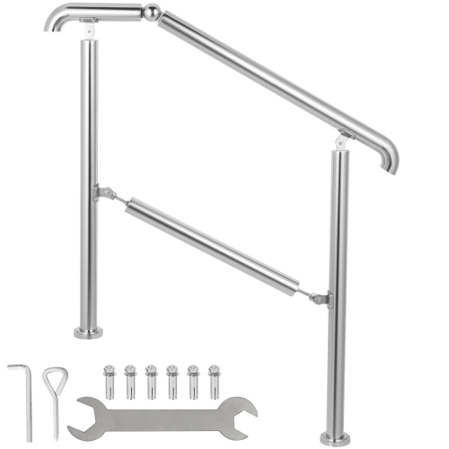 VEVOR  3 Step Railing Stainless Steel Transitional Handrail Fit for Level Surface And 1 to 3 Steps Adjustable Stair Railing Indoor Outdoor Step