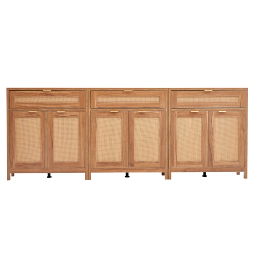 VEVOR Set of 3 Rattan Cabinet, Rattan Storage Cabinet with 6 Magnetic Doors and 3 Drawers, Sideboard Buffet Cabinet with Adjustable Shelves, for