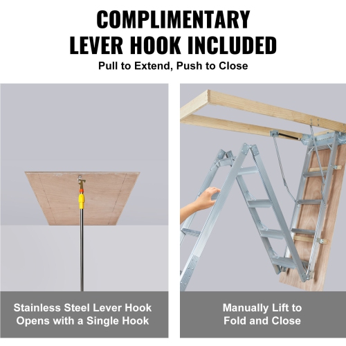 VEVOR 22.5" x 63" Attic Ladder Foldable, 350-pound Capacity, Multi-Purpose Aluminium Extension, Lightweight and Portable,Fits 9.5'-12' Ceiling
