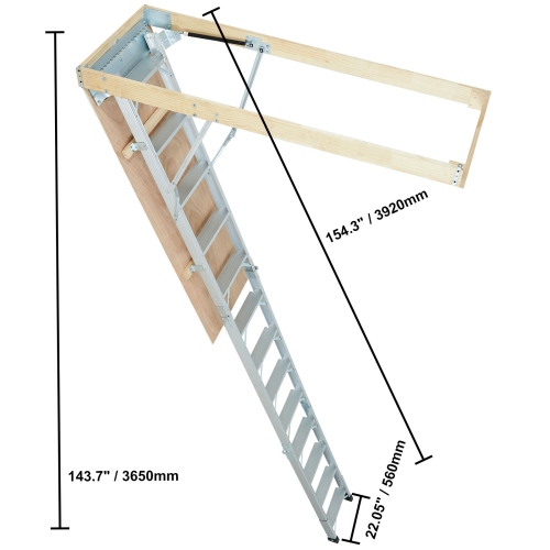 VEVOR 22.5" x 63" Attic Ladder Foldable, 350-pound Capacity, Multi-Purpose Aluminium Extension, Lightweight and Portable,Fits 9.5'-12' Ceiling