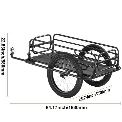 Remorque pour vélo VEVOR, capacité de charge 275&nbsp;lb, chariot pour vélo robuste, rangement compact pliable et dégagement rapide avec attelage