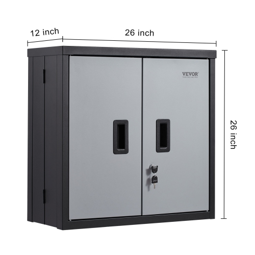 VEVOR 26” Foldable Wall Cabinet, Metal Garage Cabinet Wall Mounted Small Cabinet 240 LBS Loading Capacity Adjustable Shelf Magnetic Door File Locker