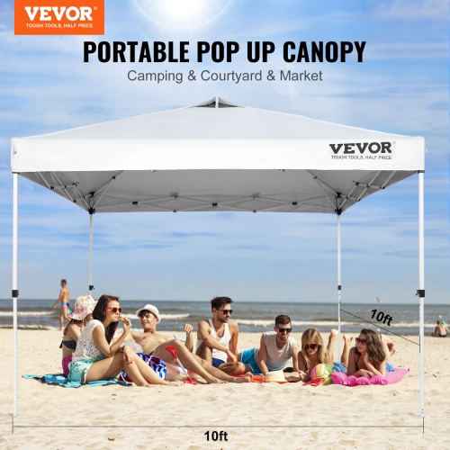 VEVOR 10 x 10 ft Pop Up Canopy Tent, 250 D PU Silver Coated Tarp, with Portable Roller Bag and 4 Sandbags, Waterproof and Sun Shelter Gazebo for