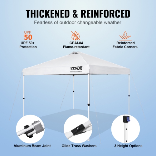 VEVOR 10 x 10 ft Pop Up Canopy Tent, 250 D PU Silver Coated Tarp, with Portable Roller Bag and 4 Sandbags, Waterproof and Sun Shelter Gazebo for