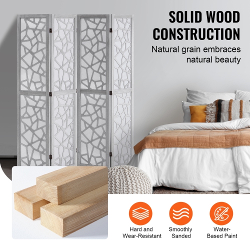 VEVOR 66.9 Inches&nbsp;Tall Wood Room Divider, 4 Panel Wood Folding Privacy Screen, Indoor Carved Wooden Partition, Portable Decoration Screen, for