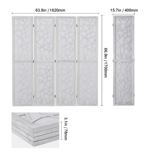 VEVOR 66.9 Inches&nbsp;Tall Wood Room Divider, 4 Panel Wood Folding Privacy Screen, Indoor Carved Wooden Partition, Portable Decoration Screen, for