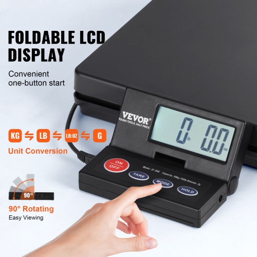 VEVOR 110 lbs x 0.07 oz. Digital Shipping Scale, Heavy Duty Postal Scale with Timer, Tare, Hold Function, 90° Foldable LCD Screen Package Scale,