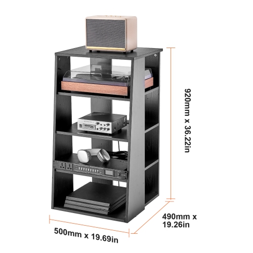 VEVOR 5-Tier AV Media Stand, Wooden Audio-Video Media Stand for DVD Players/Cable Boxes/Games Consoles, Height-Adjustable Media Storage Cabinet for