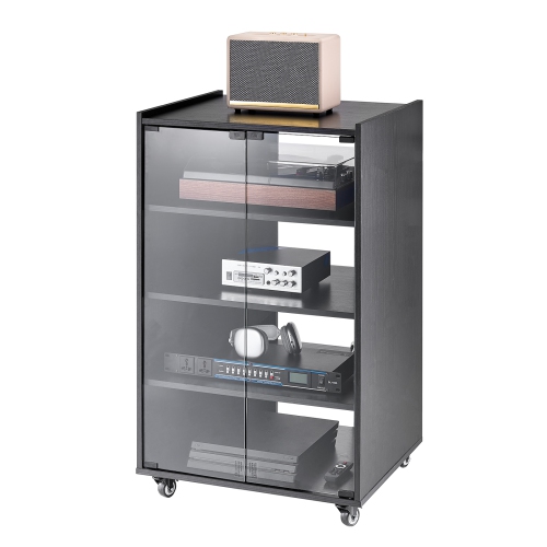 VEVOR 5-Tier AV Media Stand with Wheels, Wooden Audio-Video Media Stand for DVD Players/Cable Boxes, Height-Adjustable Media Storage Cabinet for