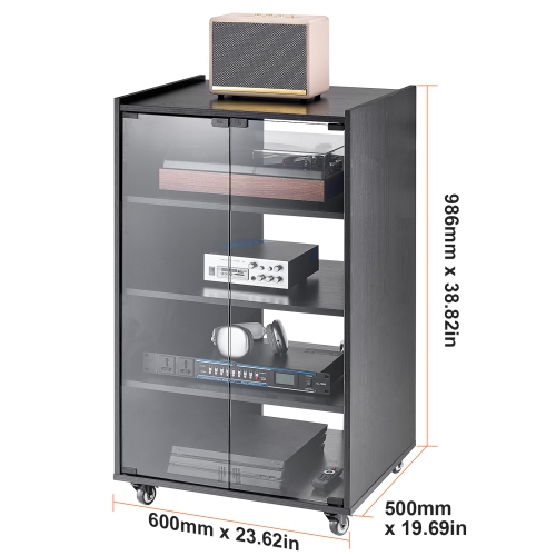 VEVOR 5-Tier AV Media Stand with Wheels, Wooden Audio-Video Media Stand for DVD Players/Cable Boxes, Height-Adjustable Media Storage Cabinet for