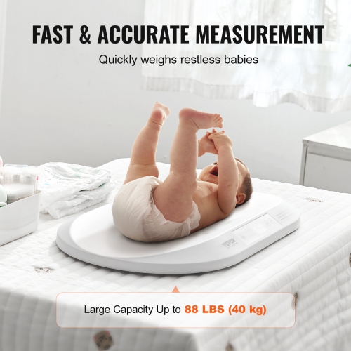 VEVOR 88LBS Capacity Baby Scale, Smart Bluetooth Infant Scale with Measuring Tape, Digital Toddler Scale for Weight and Height Track - with Hold &
