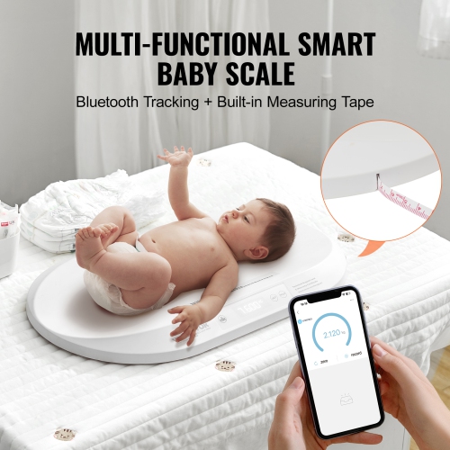 VEVOR 88LBS Capacity Baby Scale, Smart Bluetooth Infant Scale with Measuring Tape, Digital Toddler Scale for Weight and Height Track - with Hold &
