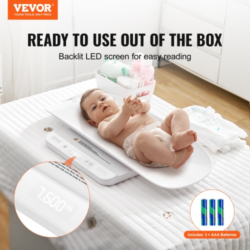 VEVOR 66LBS Capacity Baby Scale, 2-in-1 Infant Weight Scale with Detachable Tray, Digital Baby Scale for Weighing with Hold & Tare Function, 5 Units