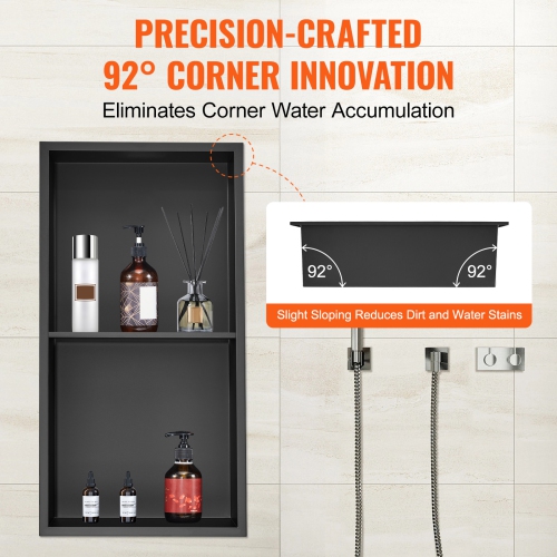 VEVOR 13"x25" No Tile Shower Niche 304 Stainless Steel, Wall-Inserted Niche Recessed Double Shelves, Sealed Waterproof Rust-Resistant Niche for