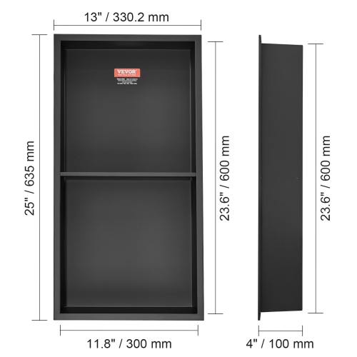 VEVOR 13"x25" No Tile Shower Niche 304 Stainless Steel, Wall-Inserted Niche Recessed Double Shelves, Sealed Waterproof Rust-Resistant Niche for
