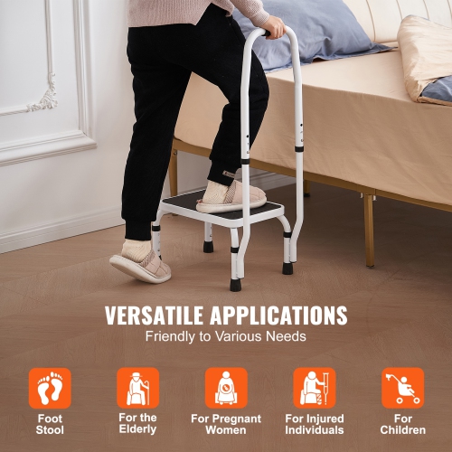 VEVOR 330lbs Capacity Step Stool 1-Step,3 Adjustable Height with Handle Steel Step Ladder, Portable Toddler Step Stools for Adults,Non-Slip Sturdy