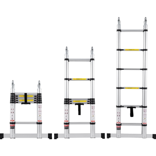 VEVOR  12.5Ft A-Shape Aluminum Extension Ladder Lightweight, Multi-Button Retraction Collapsible Ladder, 375 Lbs Capacity W/ Stabilizer Bar