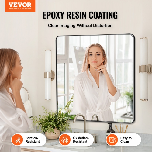 VEVOR 0.15" Thick Wall Mounted Makeup Mirror, 36" x 36" Mirror with Aluminium Alloy Frame & Explosion-Proof Film, Scratch-Resistant Mirror with