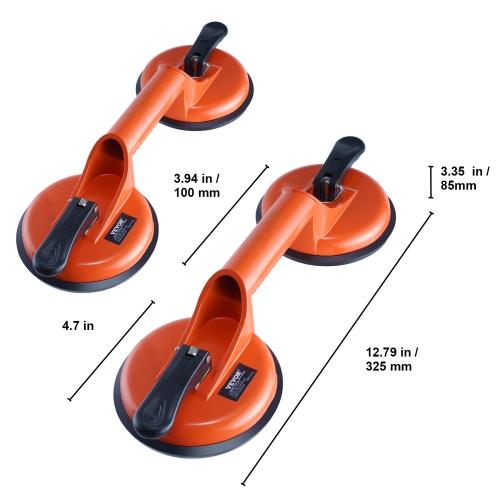 VEVOR 4.7" Glass Suction Cup, 2 Pack 330 lbs Load Capacity, Vacuum Suction Cup with Aluminum Handle, Suction Cup Lifter Tool for Glass, Granite,