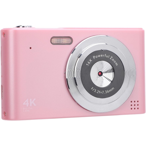 Pink 4K 48MP HD Retro Digital Camera – 16x zoom, 2.4" HD screen, CCD image stabilization