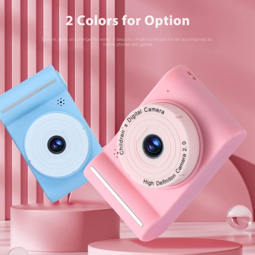 Mini children's digital camera, dual lens, 2.0-inch IPS screen, cute photo frame, mini children's camera digital CCD camera [pink]