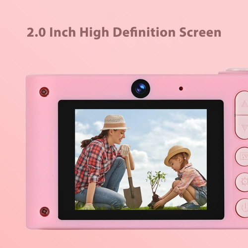 Mini children's digital camera, dual lens, 2.0-inch IPS screen, cute photo frame, mini children's camera digital CCD camera [pink]