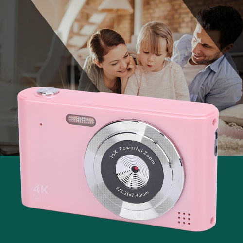 Pink 4K Retro Travel Camera, 32GB Memory + Card Reader – Multi-mode Shooting, Built-in Flash, HD Retro CCD