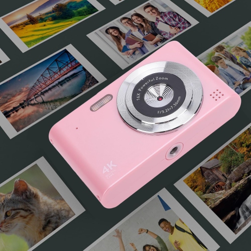 Pink 4K Retro Travel Camera, 32GB Memory + Card Reader – Multi-mode Shooting, Built-in Flash, HD Retro CCD