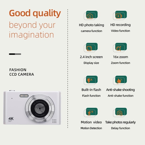 Compact Retro CCD White UHD Retro Camera, 64GB Memory + Card Reader – 48MP Photo, Time-lapse