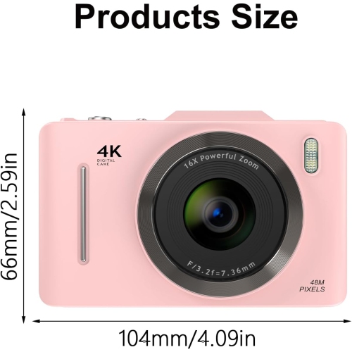pink professional digital camera, 64GB memory card – 16x zoom, fill light, retro design, CCD digital camera, high-value zoom camera