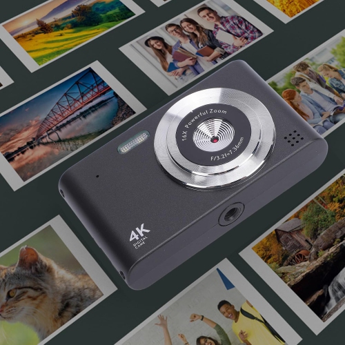 Black 4K 48MP HD Retro Digital Camera – 16x zoom, 2.4" HD screen, CCD image stabilization