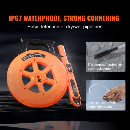 VEVOR 100ft/30m Pipe Locators, PVC Pipe Locators Underground, IP67 Waterproof Pipe Blockage Detector with Adjustable Sensitivity, Sewer Wall Scanner