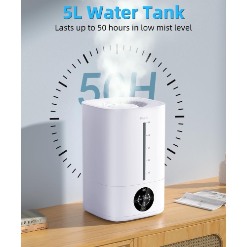 Bedroom humidifier, silent air humidifier, 50 hours, ultrasonic humidifier, easy to fill and clean