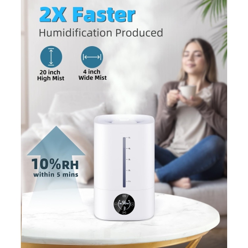 Bedroom humidifier, silent air humidifier, 50 hours, ultrasonic humidifier, easy to fill and clean