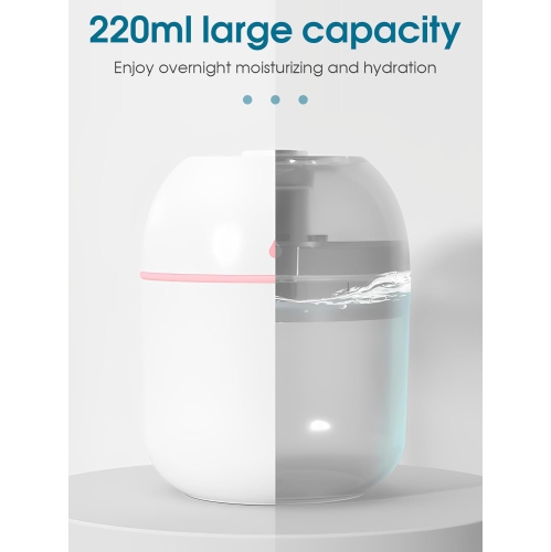 Mini Water Humidifier, Small Portable USB Powered Cooler Mist Air Desktop Diffuser with Soft Night Light for Car, Bedroom, Office