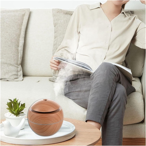 USB Electric Aromatherapy Diffuser, LED Night Light Ultrasonic Humidifier for Bedroom Meditation Gift - Light Wood Grain