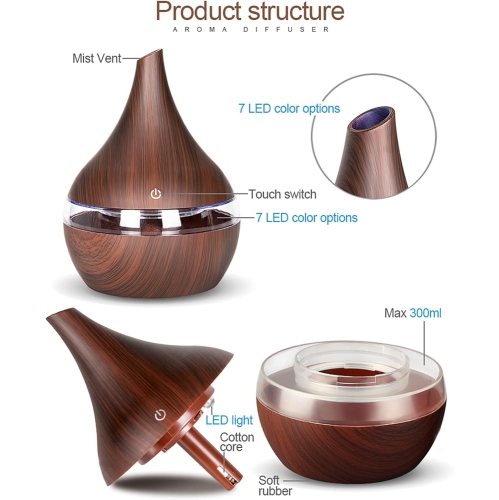 USB Electric Aromatherapy Diffuser, LED Night Light Ultrasonic Humidifier for Bedroom Meditation Gift - Bevel Light Wood Grain