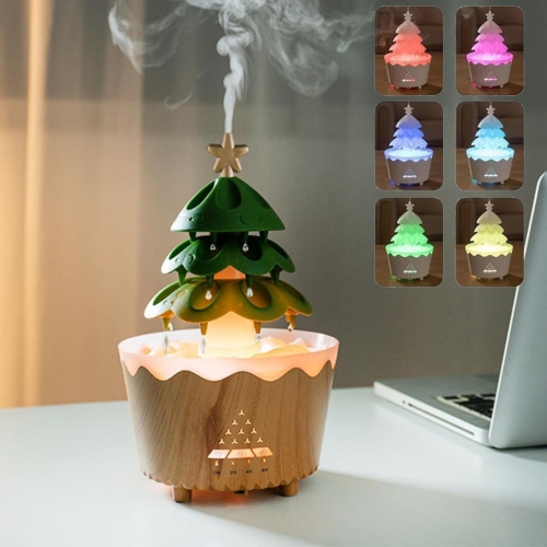 Christmas tree humidifier LED light, rotatable tree shape Christmas aromatherapy diffuser with silent small remote control