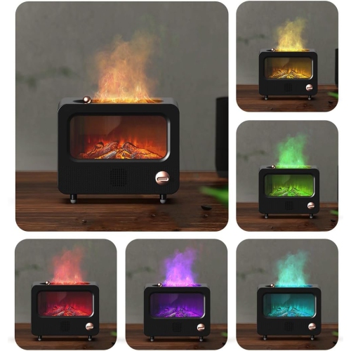Fireplace Flame Aromatherapy Diffuser Humidifier Home Desktop Retro Fireplace Flame Atmosphere Light Atomizer Black Retro