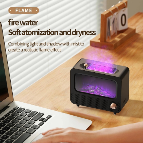 Fireplace Flame Aromatherapy Diffuser Humidifier Home Desktop Retro Fireplace Flame Atmosphere Light Atomizer Black Retro