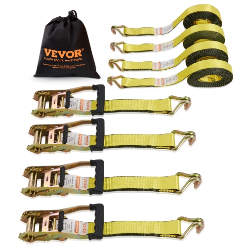 VEVOR Ratchet Tie Down Straps, 10000 lb Break Strength, Double J Hook Includes 4 2" x 27' Rachet Tie Downs with Handles,for Moving Securing Cargo,