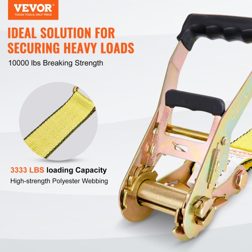 VEVOR Ratchet Tie Down Straps, 10000 lb Break Strength, Double J Hook Includes 4 2" x 27' Rachet Tie Downs with Handles,for Moving Securing Cargo,