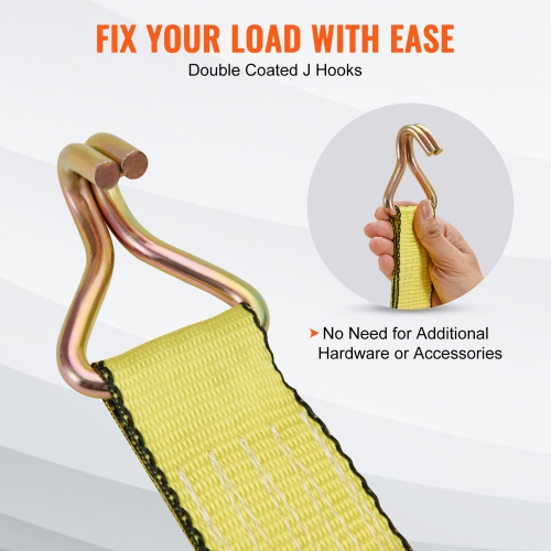 VEVOR Ratchet Tie Down Straps, 10000 lb Break Strength, Double J Hook Includes 4 2" x 27' Rachet Tie Downs with Handles,for Moving Securing Cargo,