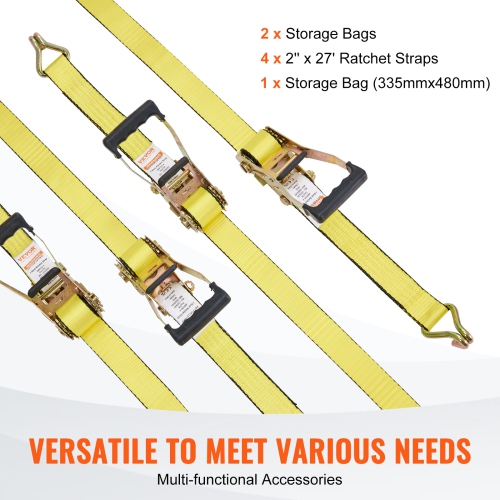 VEVOR Ratchet Tie Down Straps, 10000 lb Break Strength, Double J Hook Includes 4 2" x 27' Rachet Tie Downs with Handles,for Moving Securing Cargo,