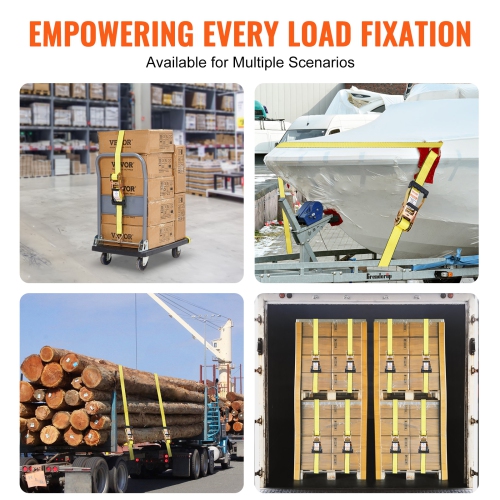 VEVOR Ratchet Tie Down Straps, 10000 lb Break Strength, Double J Hook Includes 4 2" x 27' Rachet Tie Downs with Handles,for Moving Securing Cargo,