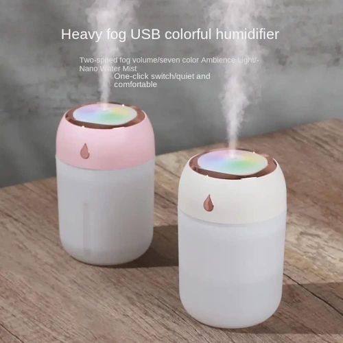 You Humidifier Colorful Light USB Large Mist Double Spray Nano Moisturizing Device - Pink