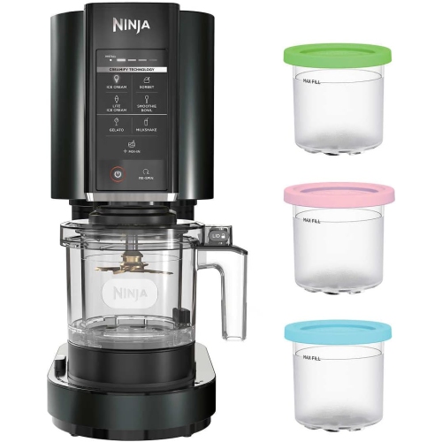 Remis à neuf - Sorbetière CN302 CREAMi de Ninja, 7 programmes à une touche, avec (3) contenants et couvercles de chopines, format compact, noir