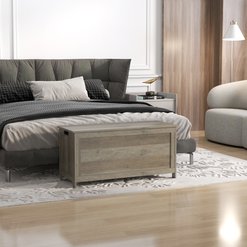 HOMCOM – Coffre de rangement moderne avec 2 charnières de sécurité et poignées découpées, banc de rangement pour le salon, banc à chaussures pour